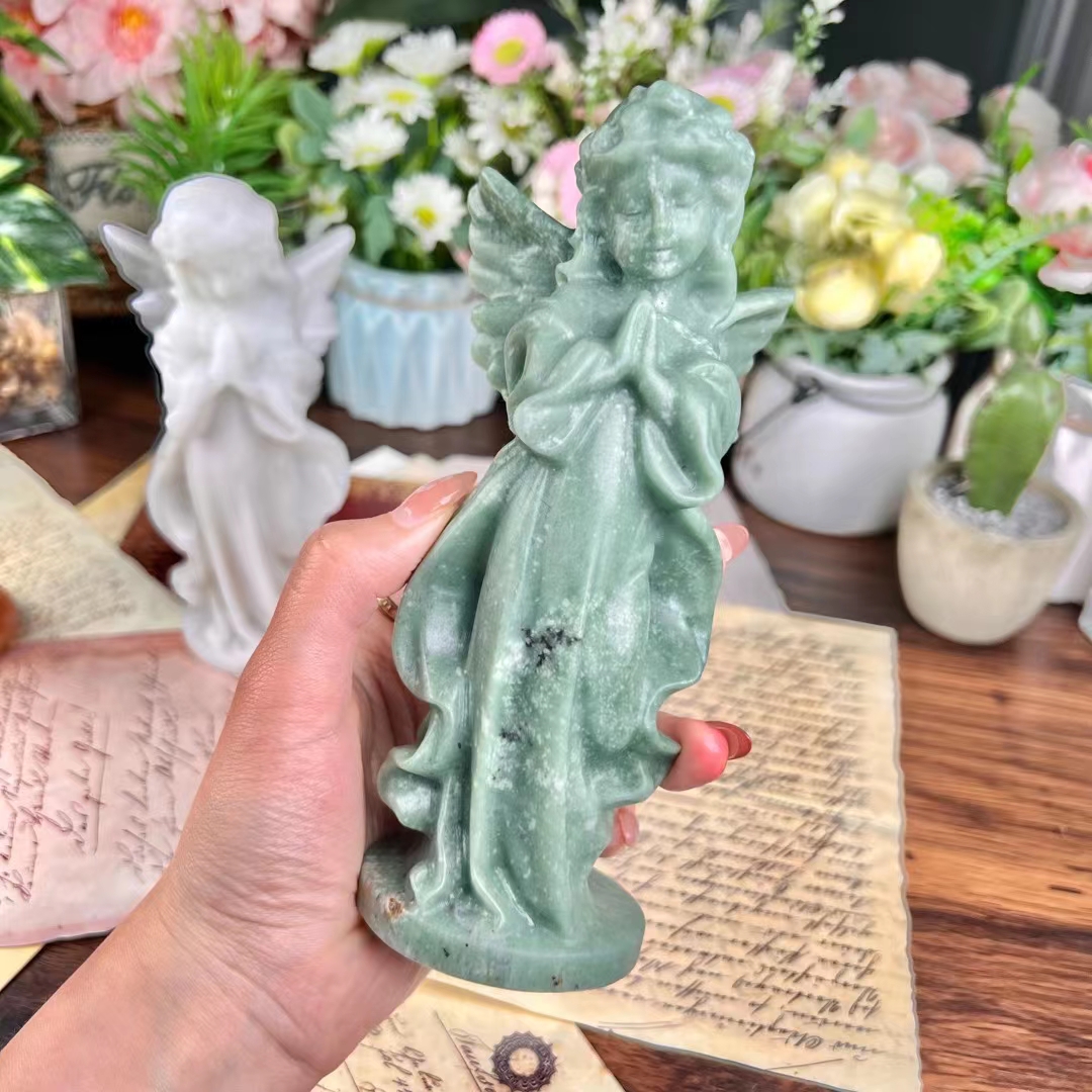 Home Decor hand carved crystal angel gifts natural healing prayer angel girl crystal carving gemstone folk crafts for sale