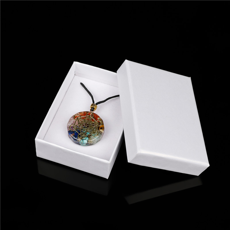 Healing crystal jewelry necklace Gifts Box Colorful 7 Chakra Natural Polished Resin Crystal Pendant For Decoration