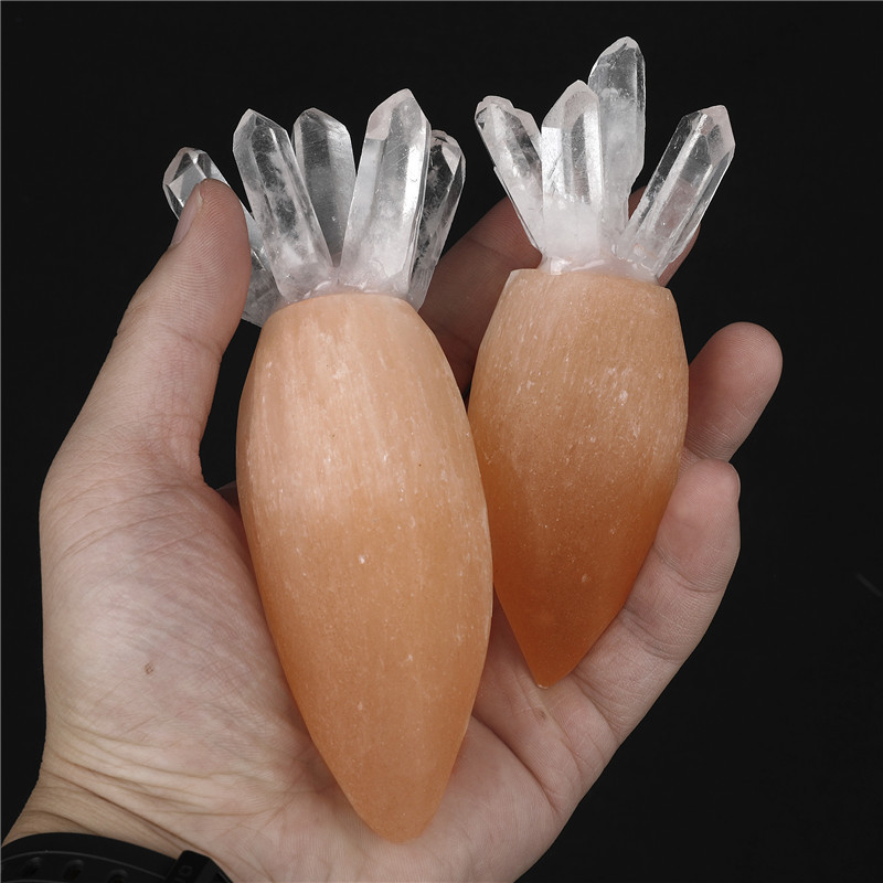 Wholesale New Supply Hand-Carved Carrot Natural Yellow Gypsum Crystal Carving Carrot Decoration For Home Crafts