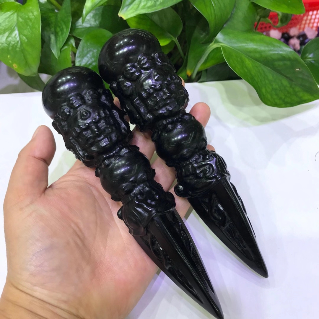 Hand carved crystal crafts wholesale natural polishing crystal carving obsidian vajra pestle for healing