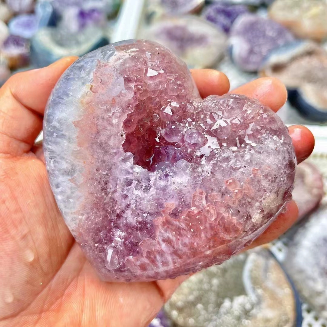 High quality crystal cluster hearts healing stone natural reiki amethyst cluster heart decoration for crystal crafts