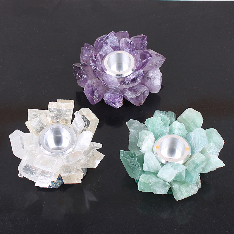 Wholesale bulk candlestick natural raw crystal stone healing crystal gravel rough stone candlestick folk crafts for decoration