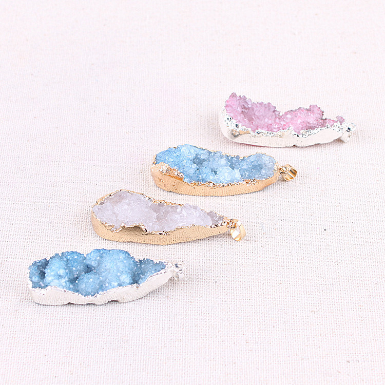 Wholesale crystal natural stone jewelry crystal cluster crystal tooth agate water drop shape pendant necklace for women gift