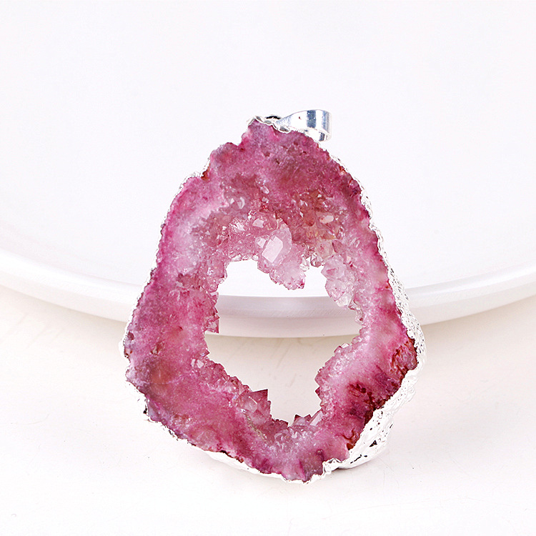 Natural Stone crystal jewelry agate slice pendant healing reiki multicolor agate geode gilded edge pendant necklace for women