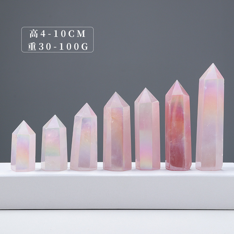 Top quality crystal stone healing stone bulk natural aura gemstone pink water aura quartz tower feng shui decoration