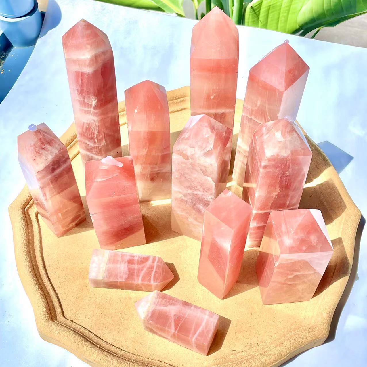 High quality natural healing folk crafts decoration polishing reiki red calcite crystal wand point tower for fengshui