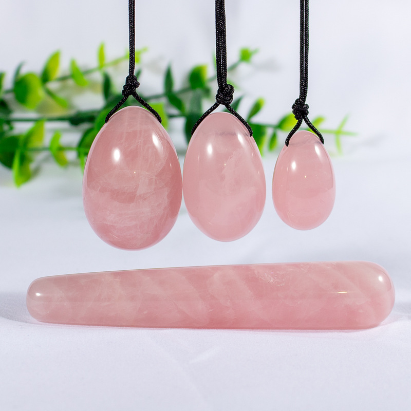 New Products rose powder crystal yoni egg set polishing quartz jade women yoni egg and wand set with gifts box