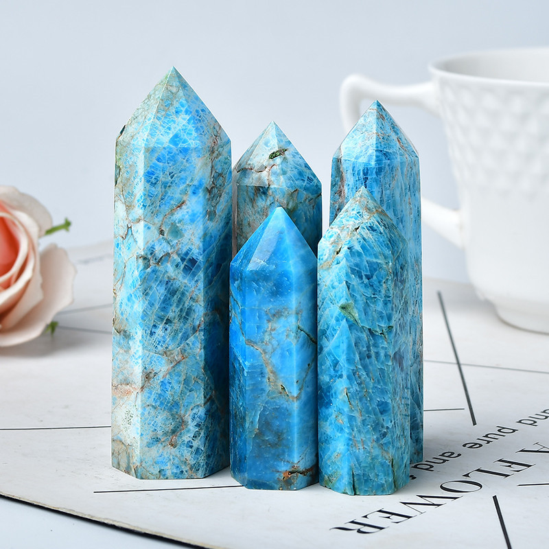 Hot sale reiki gemstone apatite stone natural healing blue apatite crystal tower wand bulk for decoration