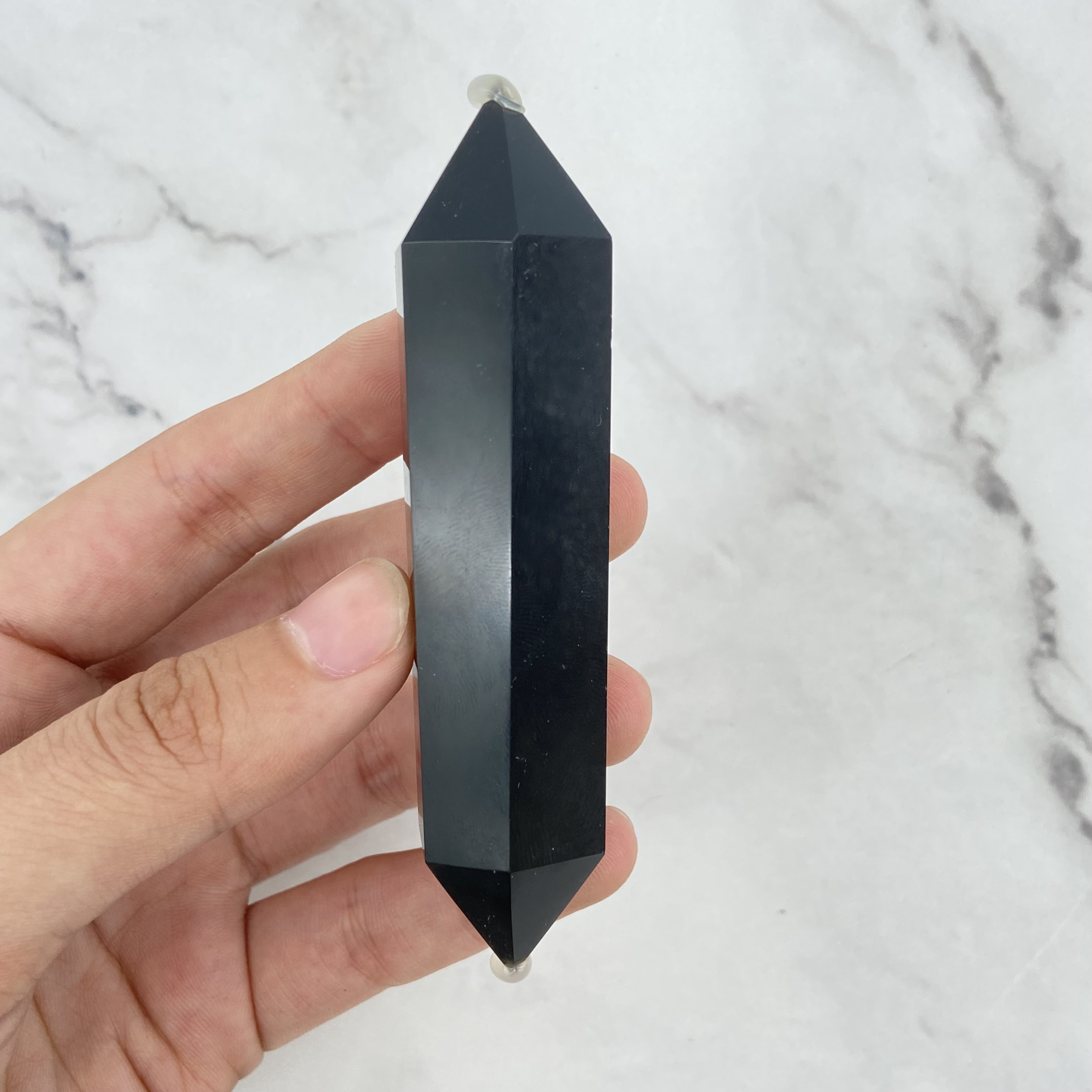 Wholesale natural crystal points gemstone tower healing Obsidian double pointed column for Craft decoration