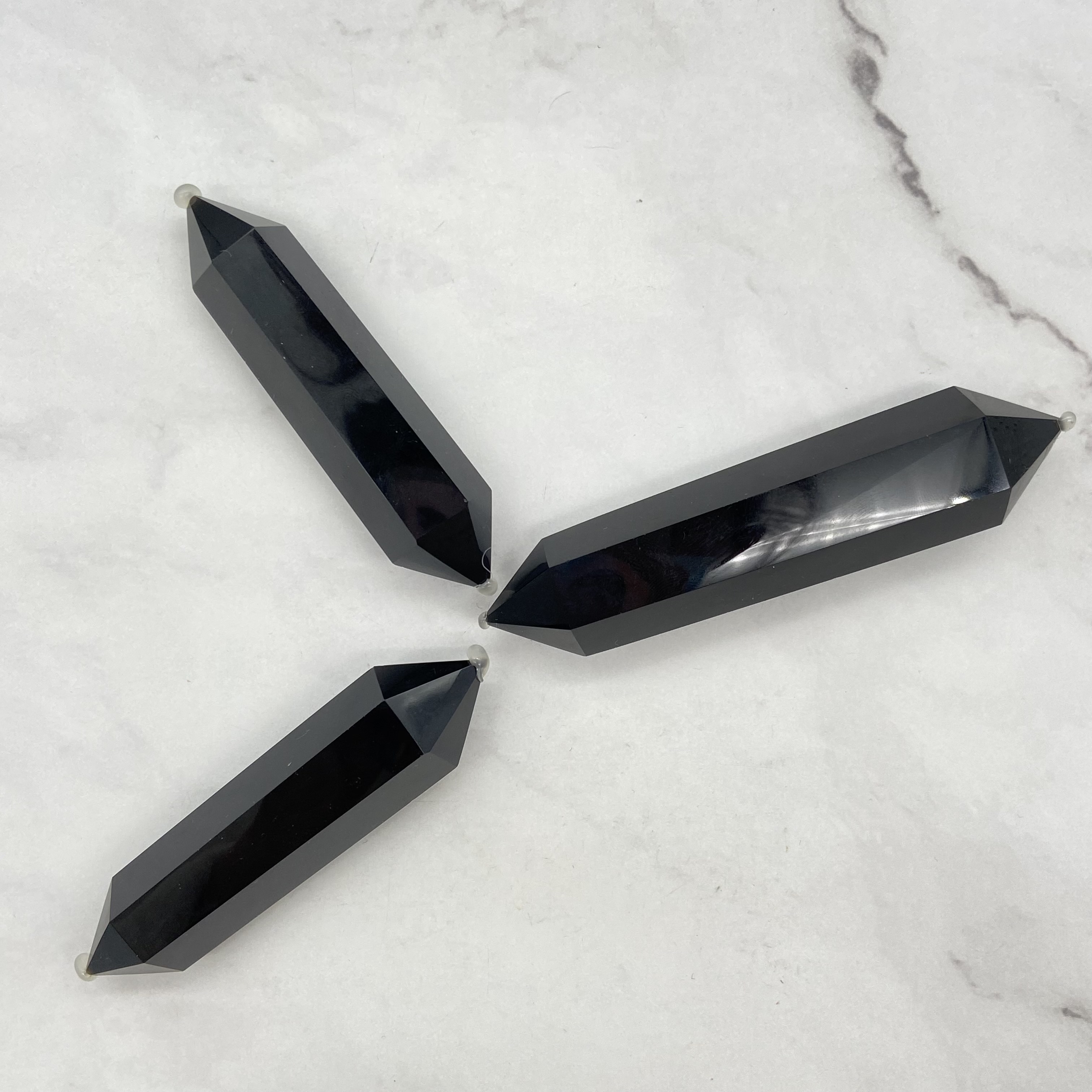 Wholesale natural crystal points gemstone tower healing Obsidian double pointed column for Craft decoration