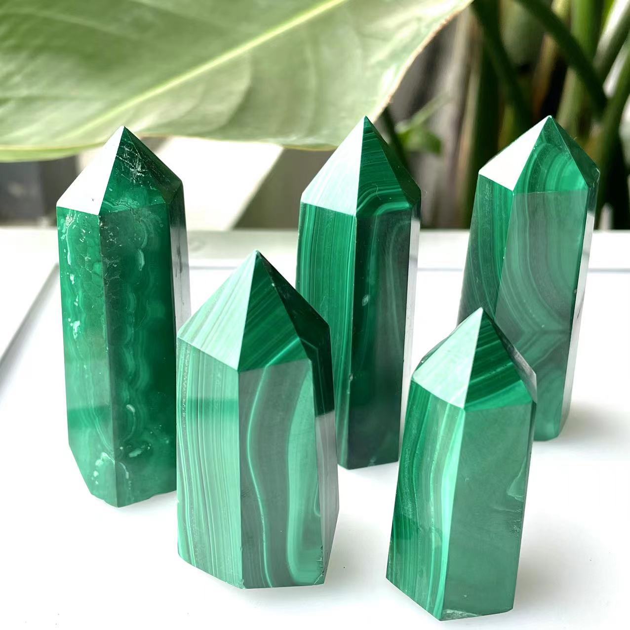 Best selling fengshui healing reiki gemstone crafts natural green malachite crystal wand point towers for decoration