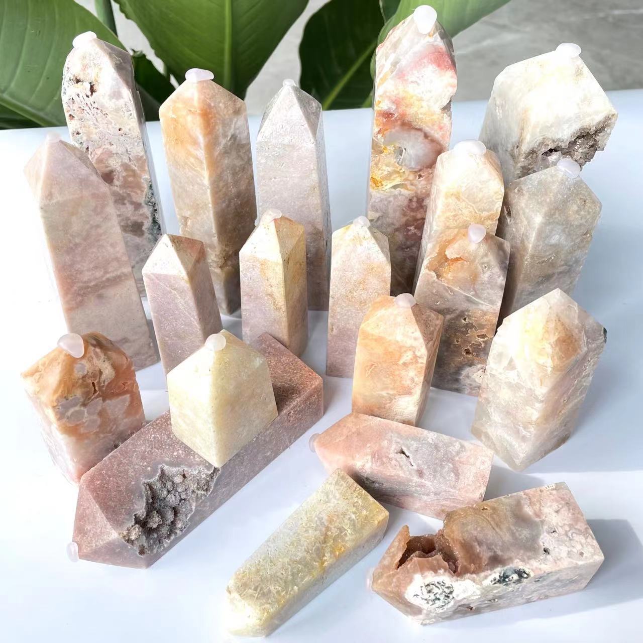 High quality polished rose quartz crystal tower point wholesale energy healing pink purple crystal wand tower for fengshui