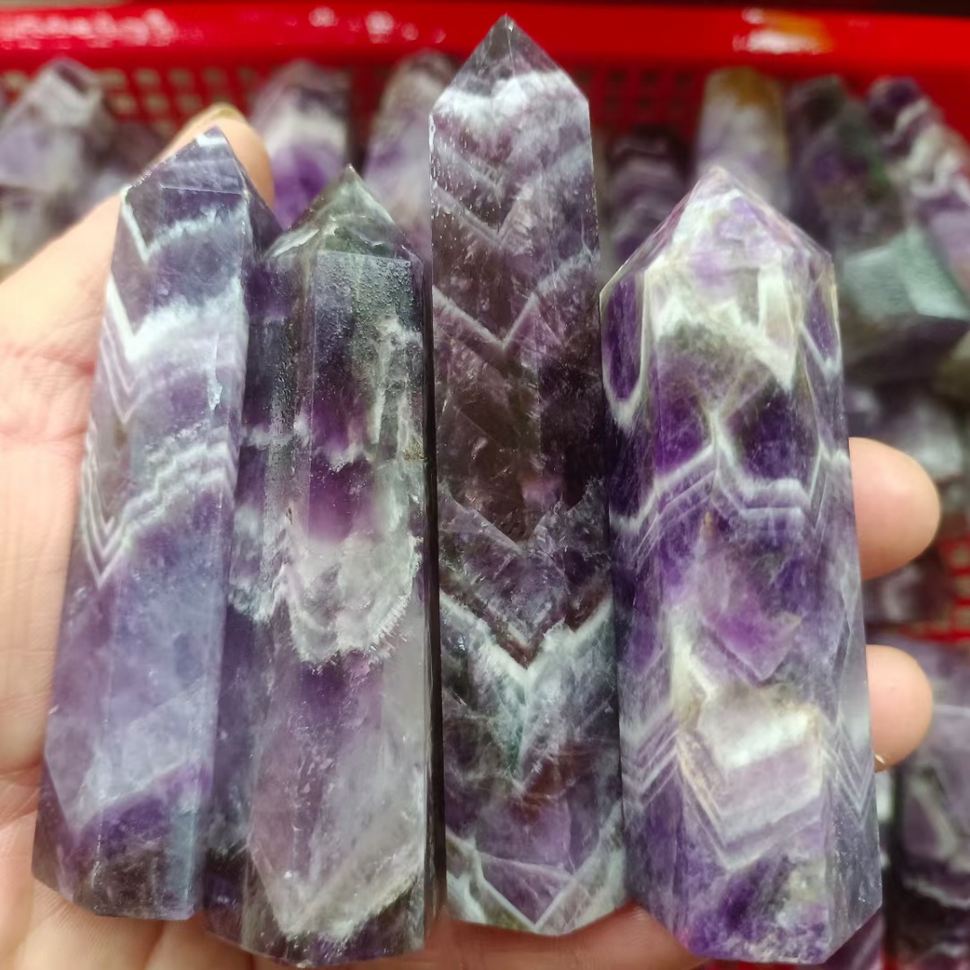 Natural crystals healing stones tower wholesale reiki polished dream amethyst tower crystal wand point for decoration