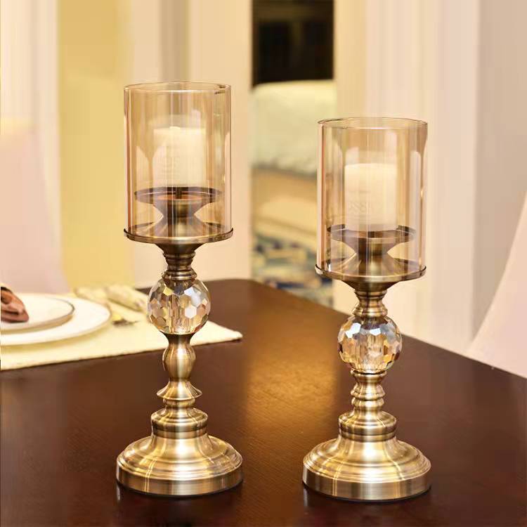 Bronze living room modern crystal table lamp wedding decoration metal lamp base wedding crystal candle holder