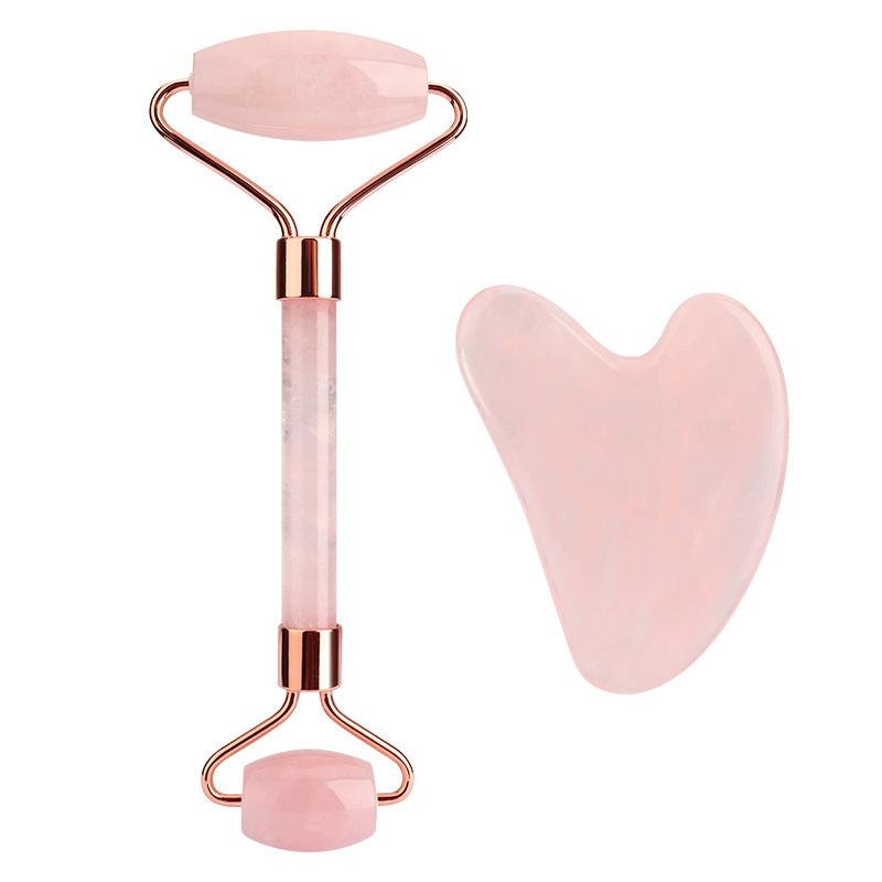 High Quality gua sha set facial massage rose quartz massage roller natural healing powder crystal mini roller massager