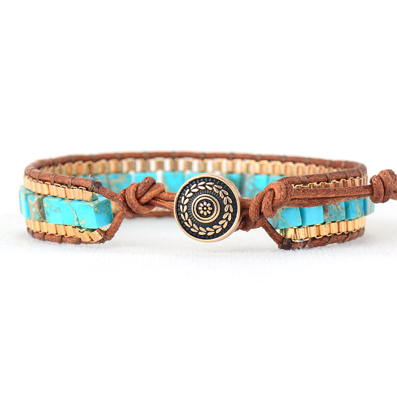 Wholesale healing natural emperor stone beaded handmade weaving leather bracelets crystal jewelry for women