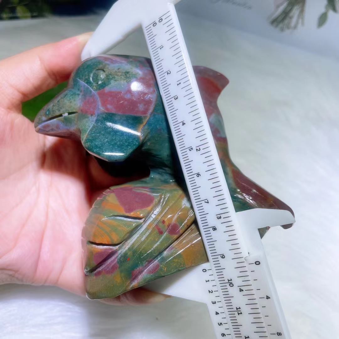 High quality healing crystal animal carving folk crafts natural marine jasper crystal carving dolphin for home decoration