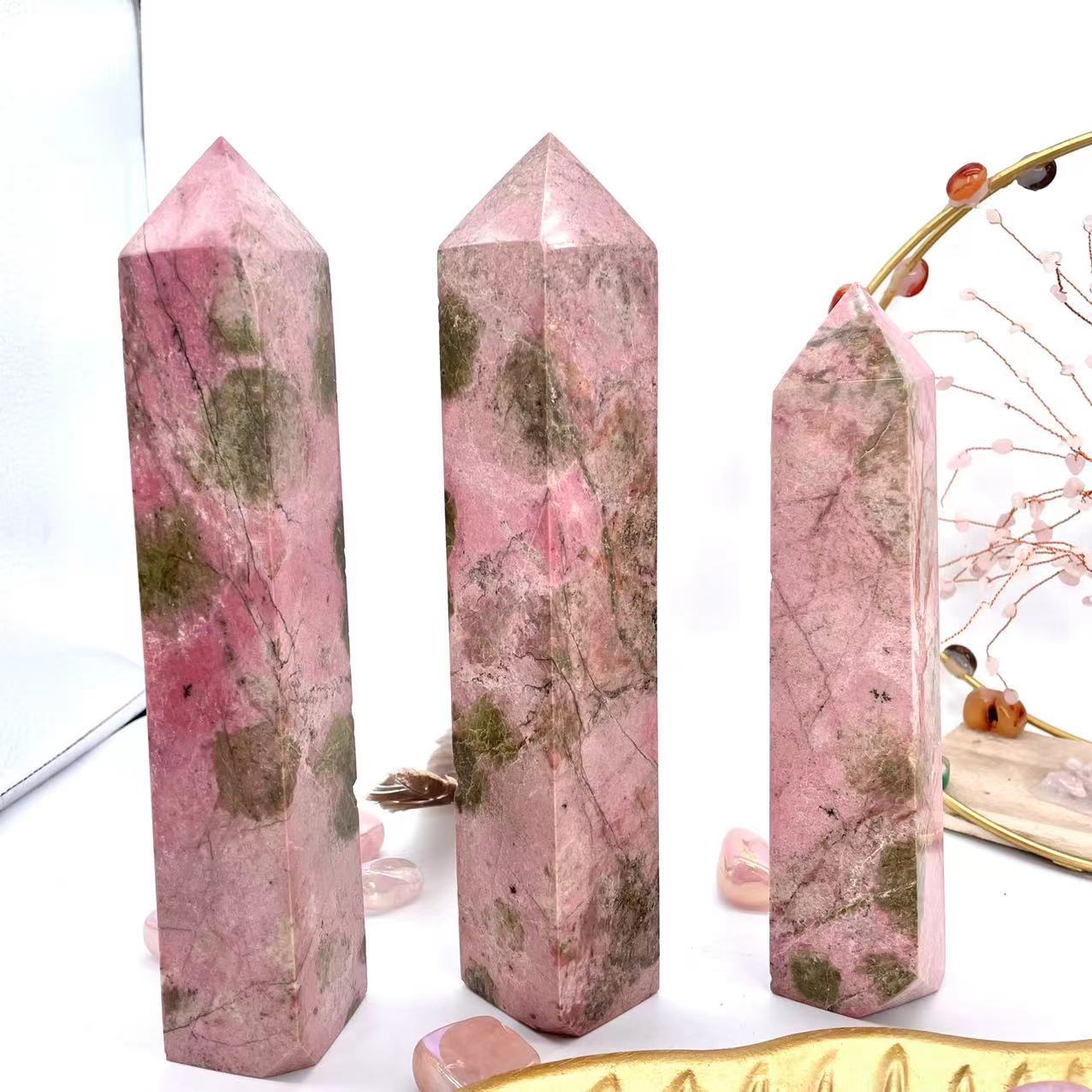 Wholesale high quality rose quartz stone tower decoration natural polished reiki rose crystal wand point for healing