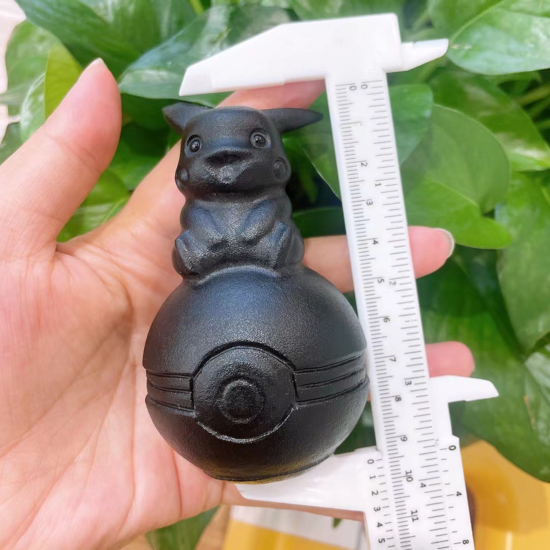 Natural wholesale crystal crafts carved gemstone healing polished crystal carving obsidian pikachu for decoration