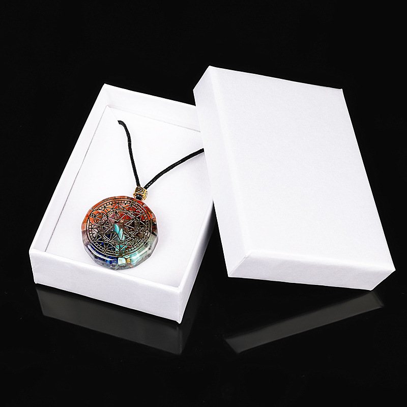 Healing crystal jewelry necklace Gifts Box Colorful 7 Chakra Natural Polished Resin Crystal Pendant For Decoration