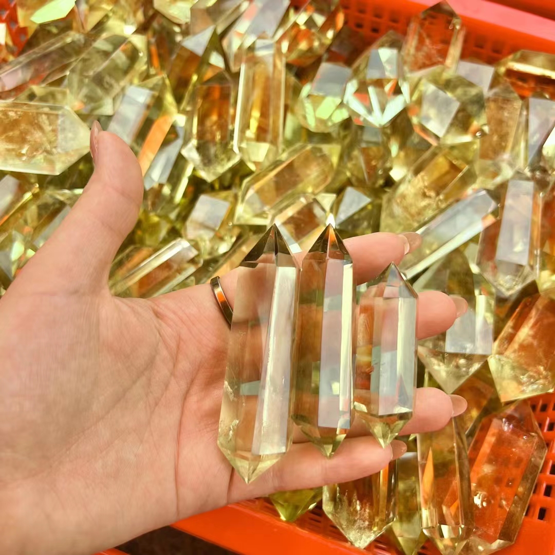 Natural crystal gemstone point tower wholesale healing polished citrine double pointed crystals crafts for decoration