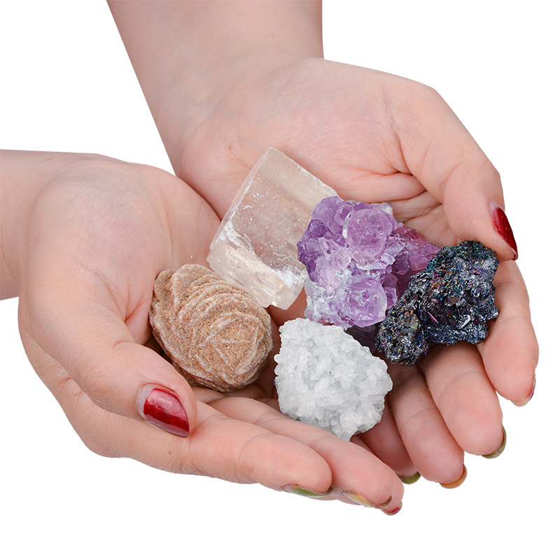 Good quality natural mineral rock crystal ore energy healing raw rough stone material teaching gift box set for sale