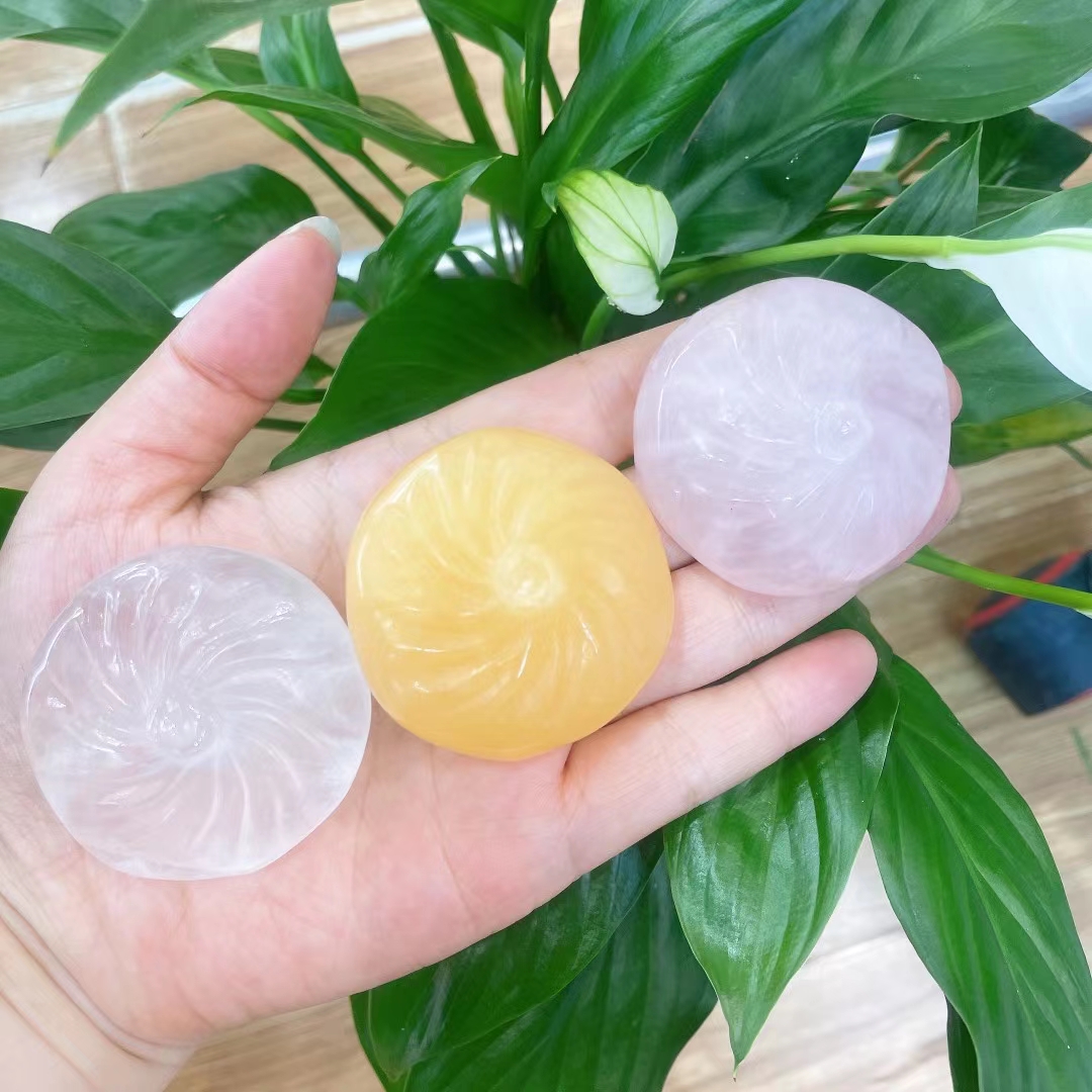 Natural clear crystal carved gemstone healing polished mini steamed stuffed bun crystal carving folk crafts for gifts