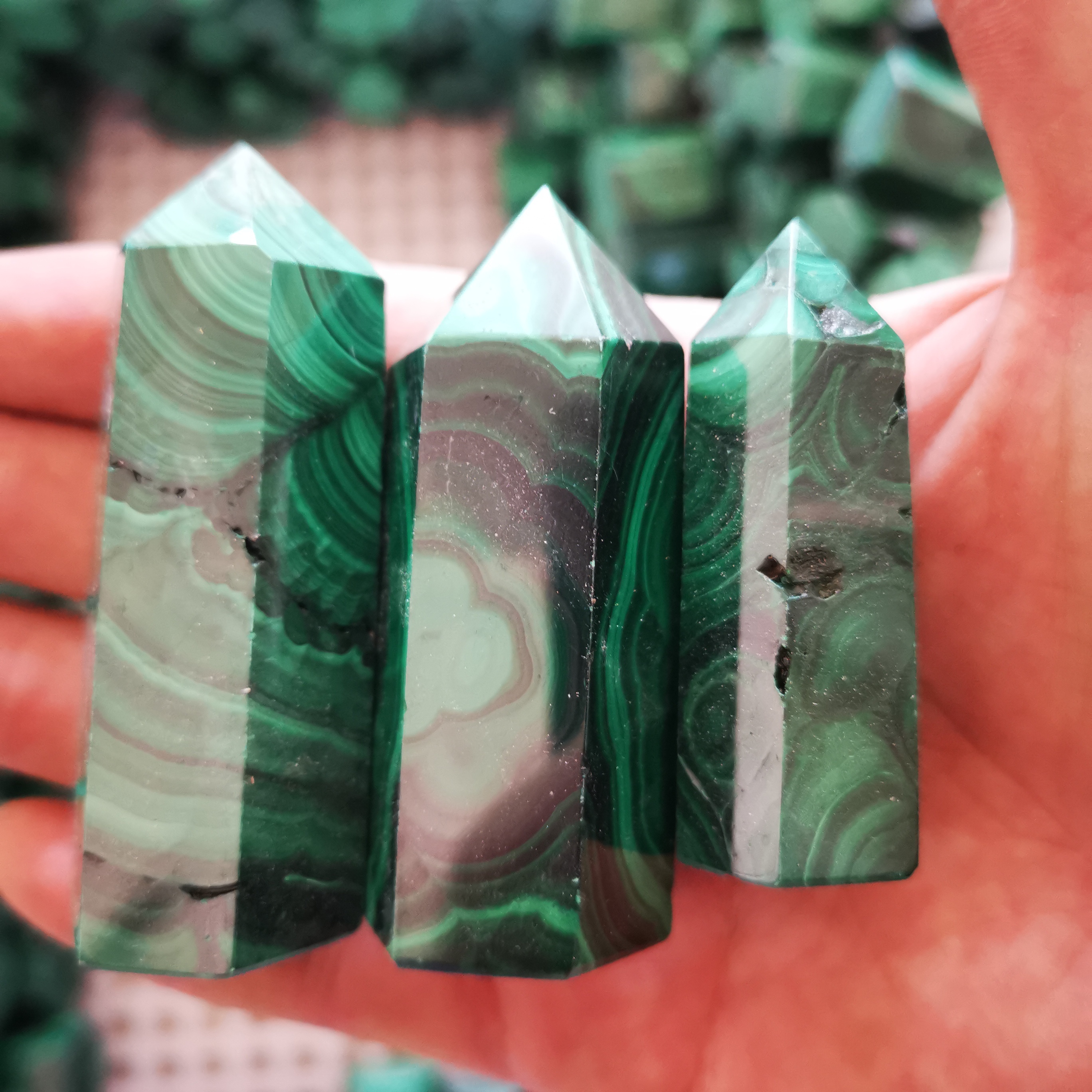 Healing reiki natural gemstone folk crafts wholesale bulk polished malachite green stone crystal tower point for decoration