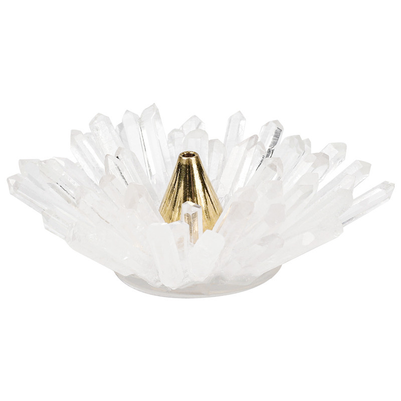 Hot sale new product polished healing flower shape natural white crystal tower point incense holder for decoration