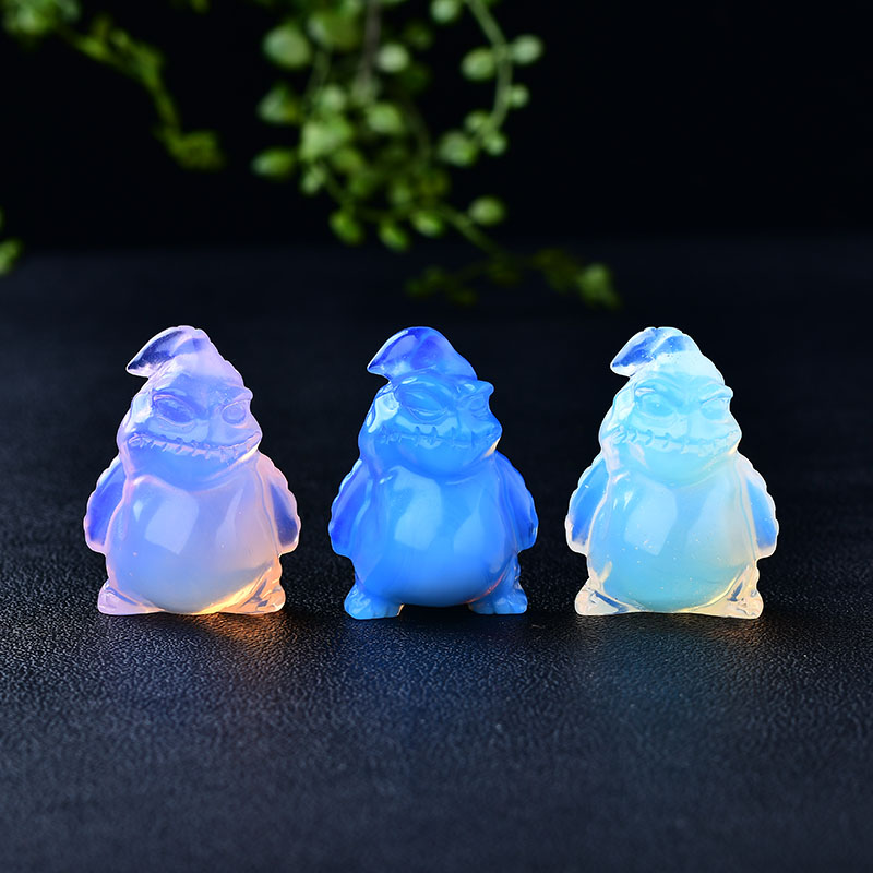 Hot sale crystals healing stones carvings 2 inches natural polished crystal cloth sack clown carved crafts for home ornament