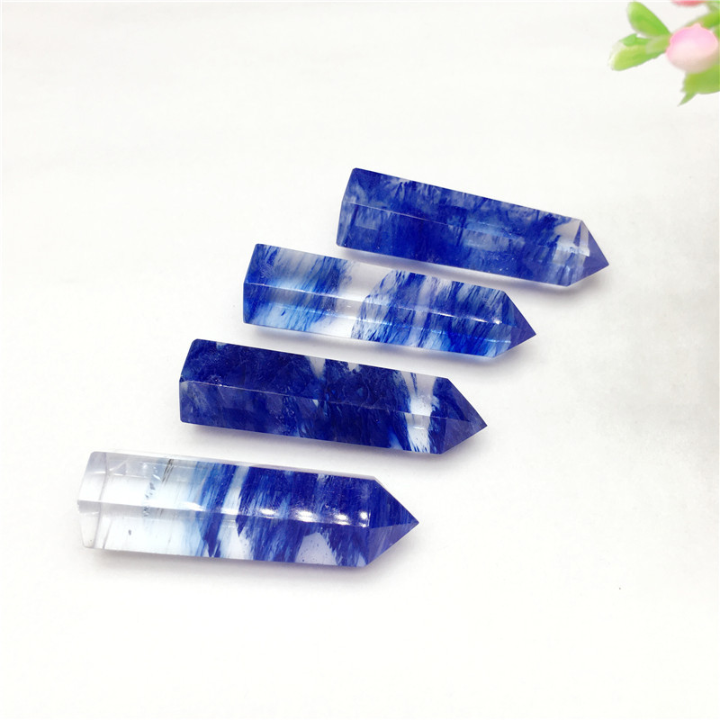 Wholesale-crystal-quartz-tower-points healing polished blue smelting stone crystal wand tower for fengshui