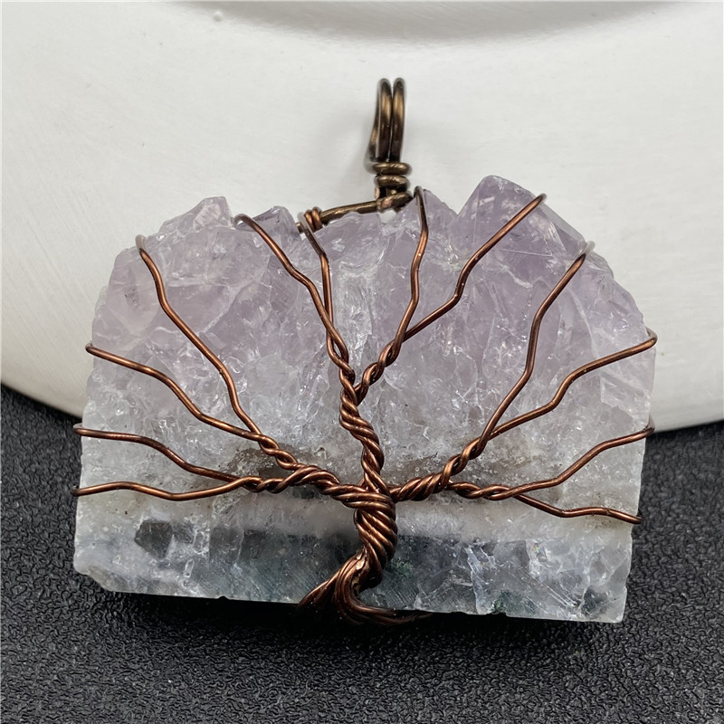 Wholesale natural irregular stone pendant healing reiki mini tree of life winding gemstone pendant for decoration