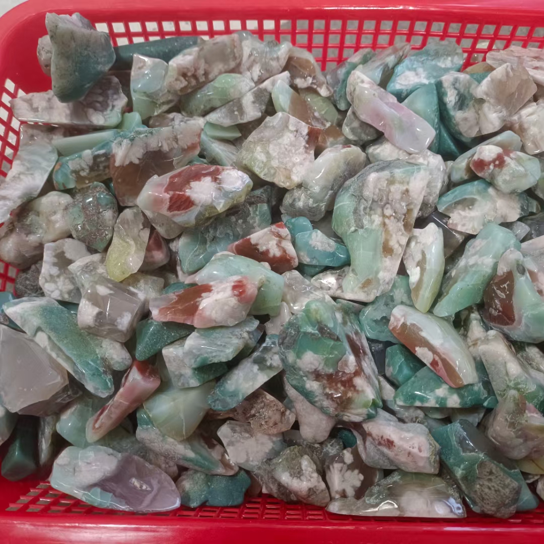 Crystal healing tumbled stones natural polishing green cherry blossom agate crystal gravel tumbled stones wholesale