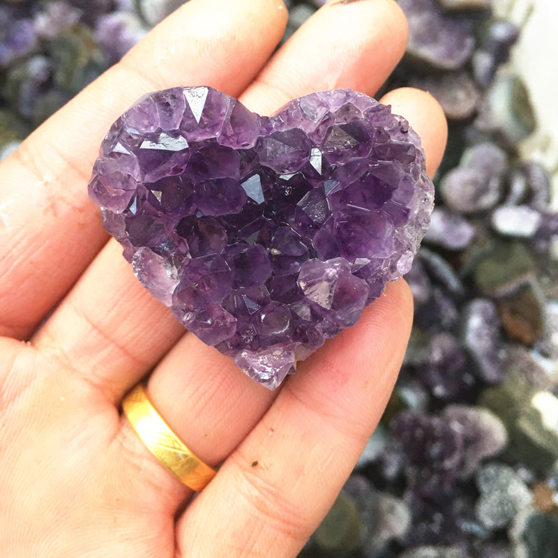 Factory wholesale natural healing amethyst clusters gemstones high quality crystal electroplated color amethyst mineral heart-sh