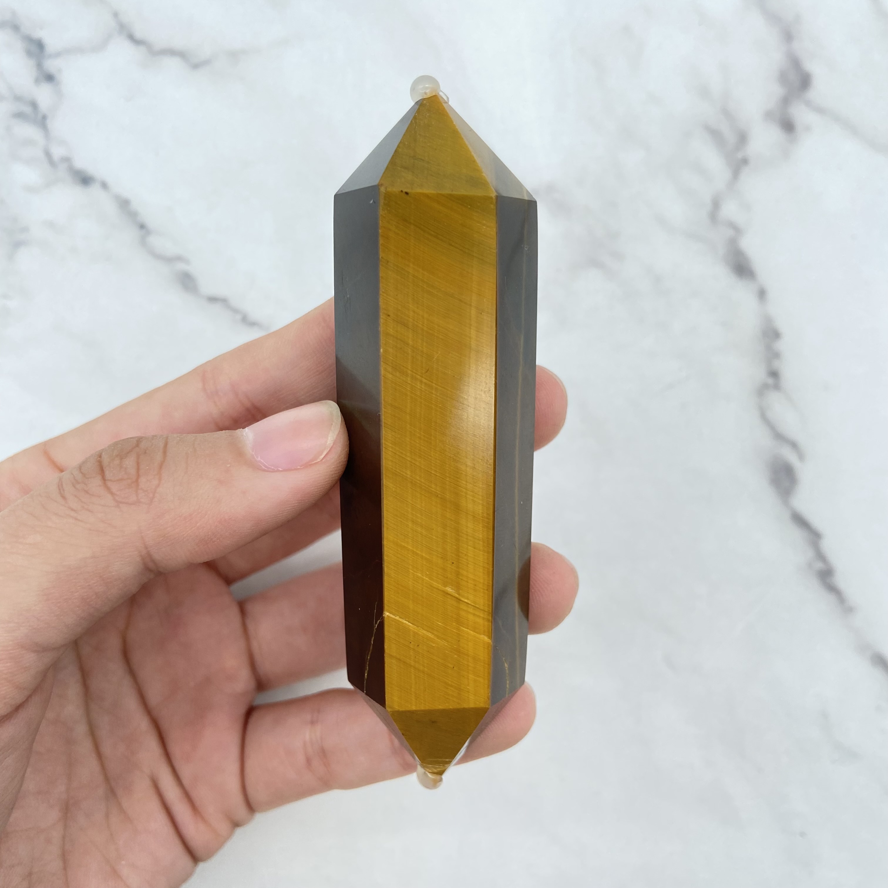 Tigers eye crystal healing stones natural quartz crystal point tiger eye stone double pointed mini tower for healing