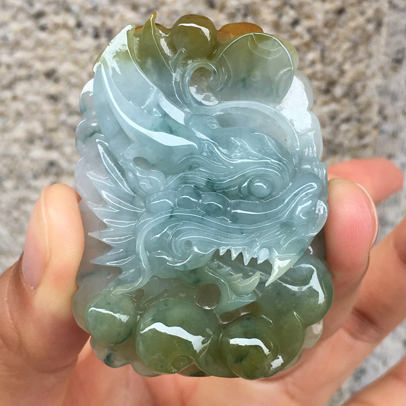 Wholesale natural gemstones custom engraved on a Burmese jade dragon plate necklace jade pendant