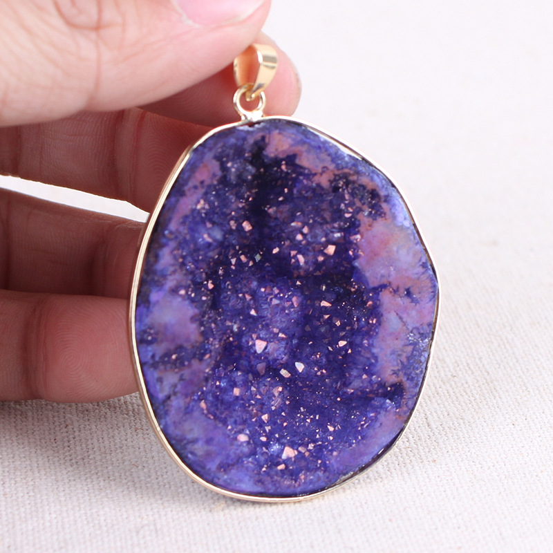 wholesale natural Stone Crystal agate geode crystal pendant necklace electroplate crystals healing stones for gifts