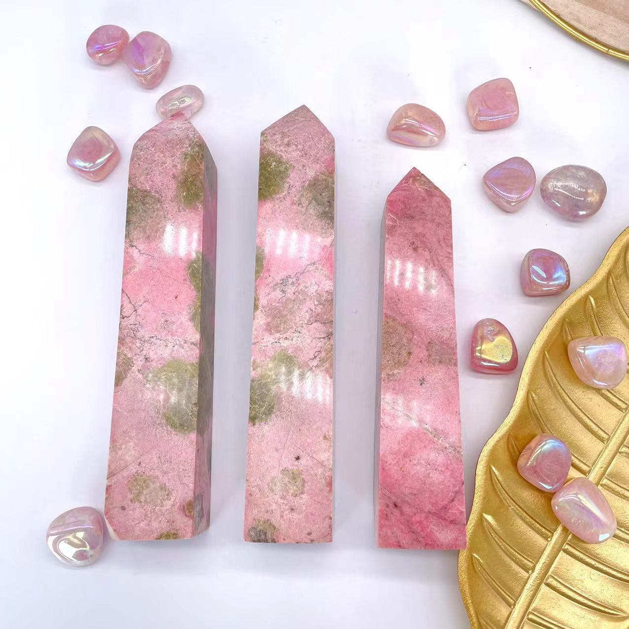 Wholesale high quality rose quartz stone tower decoration natural polished reiki rose crystal wand point for healing