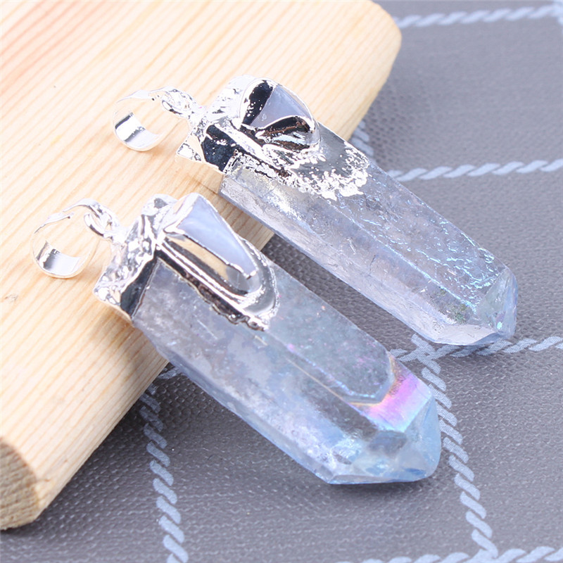 Wholesale Natural Energy Healing jewelry necklace Silver plated gemstone hexagon colorful crystal tower point pendant for gift