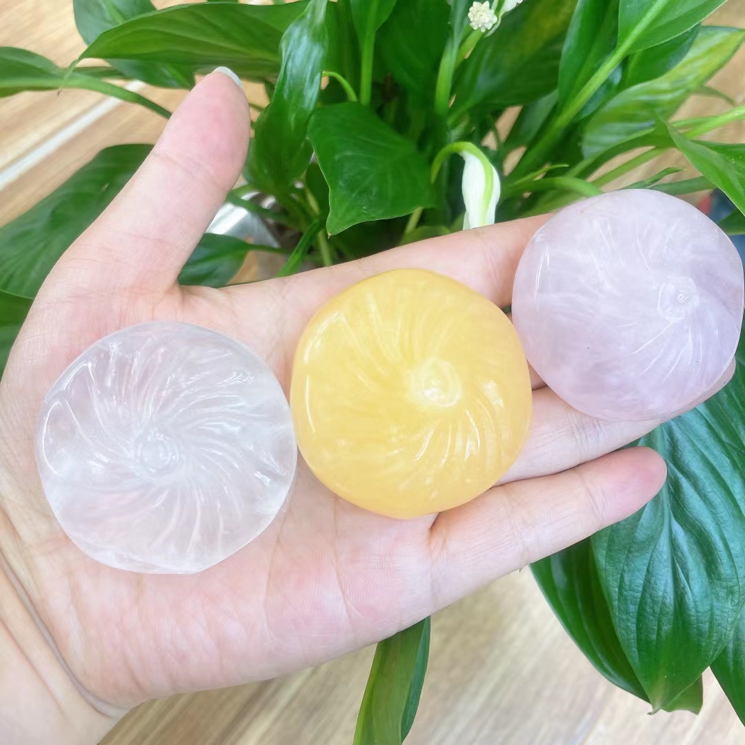 Natural clear crystal carved gemstone healing polished mini steamed stuffed bun crystal carving folk crafts for gifts