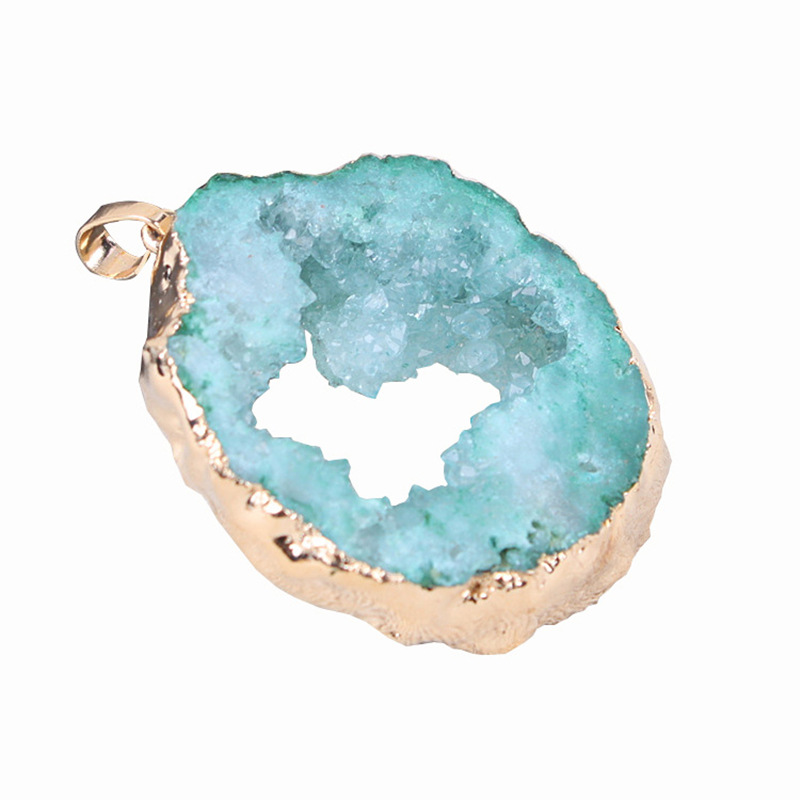 Natural Stone crystal jewelry agate slice pendant healing reiki multicolor agate geode gilded edge pendant necklace for women