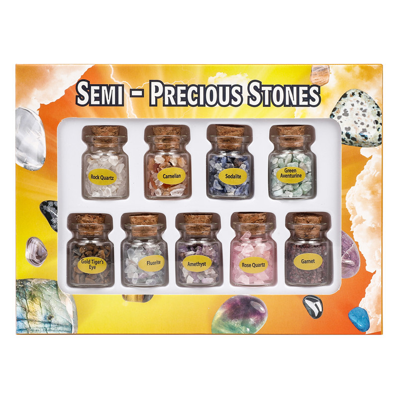 Wholesale quartz healing semi-precious stones gravels natural mineral crystal tumble stones gem wishing bottle sets for gifts