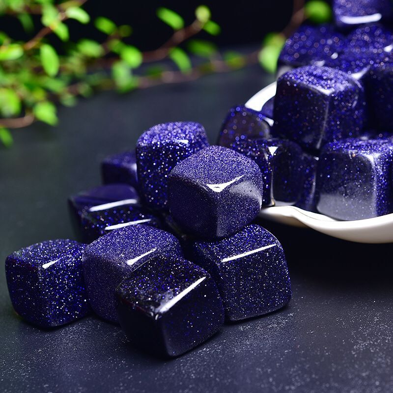 High quality natural blue gold stone cube crystal tumbling stone crystal healing stone crystal gravel for decoration or safety