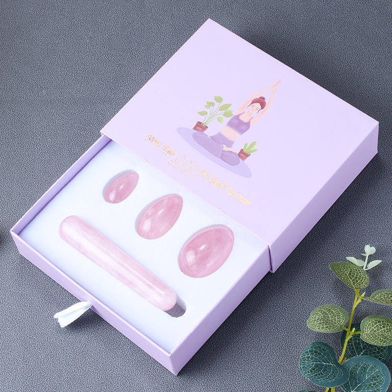 New Products rose powder crystal yoni egg set polishing quartz jade women yoni egg and wand set with gifts box