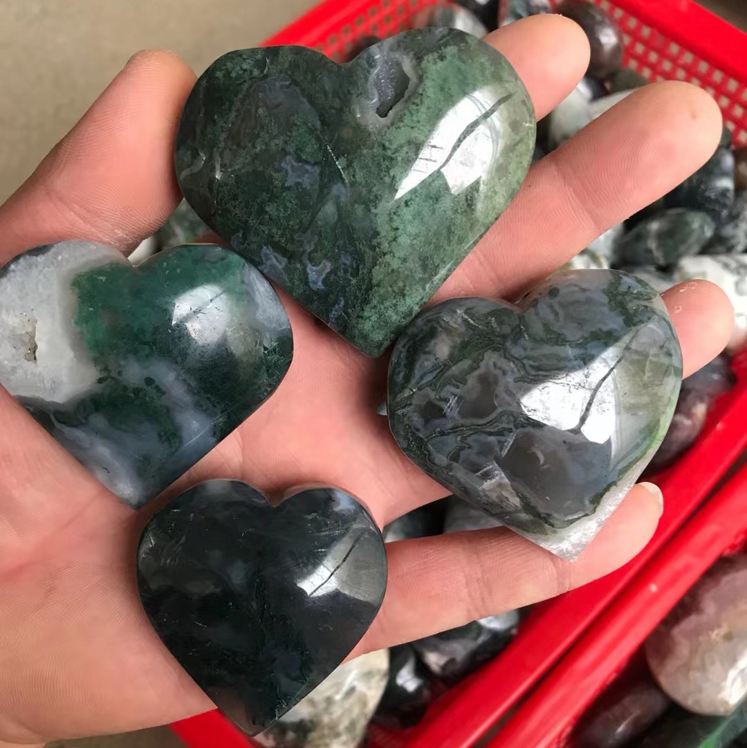 SAMEI JEWELRY good price crystals healing stones moss agate stone Crystal hearts healing crystal for decoration and gifts