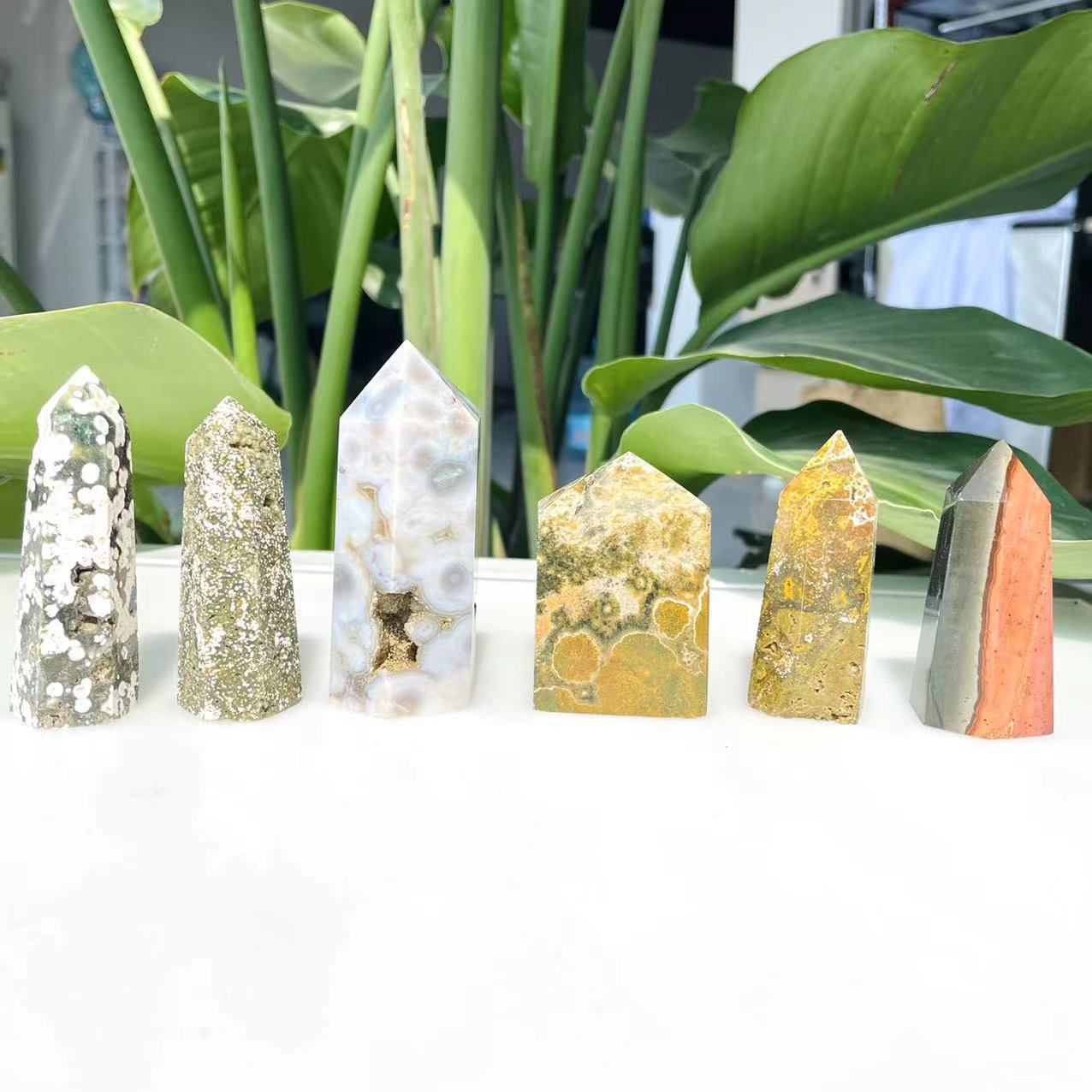 Good quality wholesale natural energy crystal point polishing marine jasper crystals healing stones tower for decoration