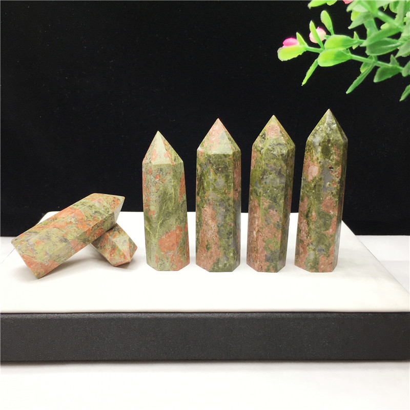 Hot sale crystal crafts natural stone flower green stone small crystal tower point for fengshui