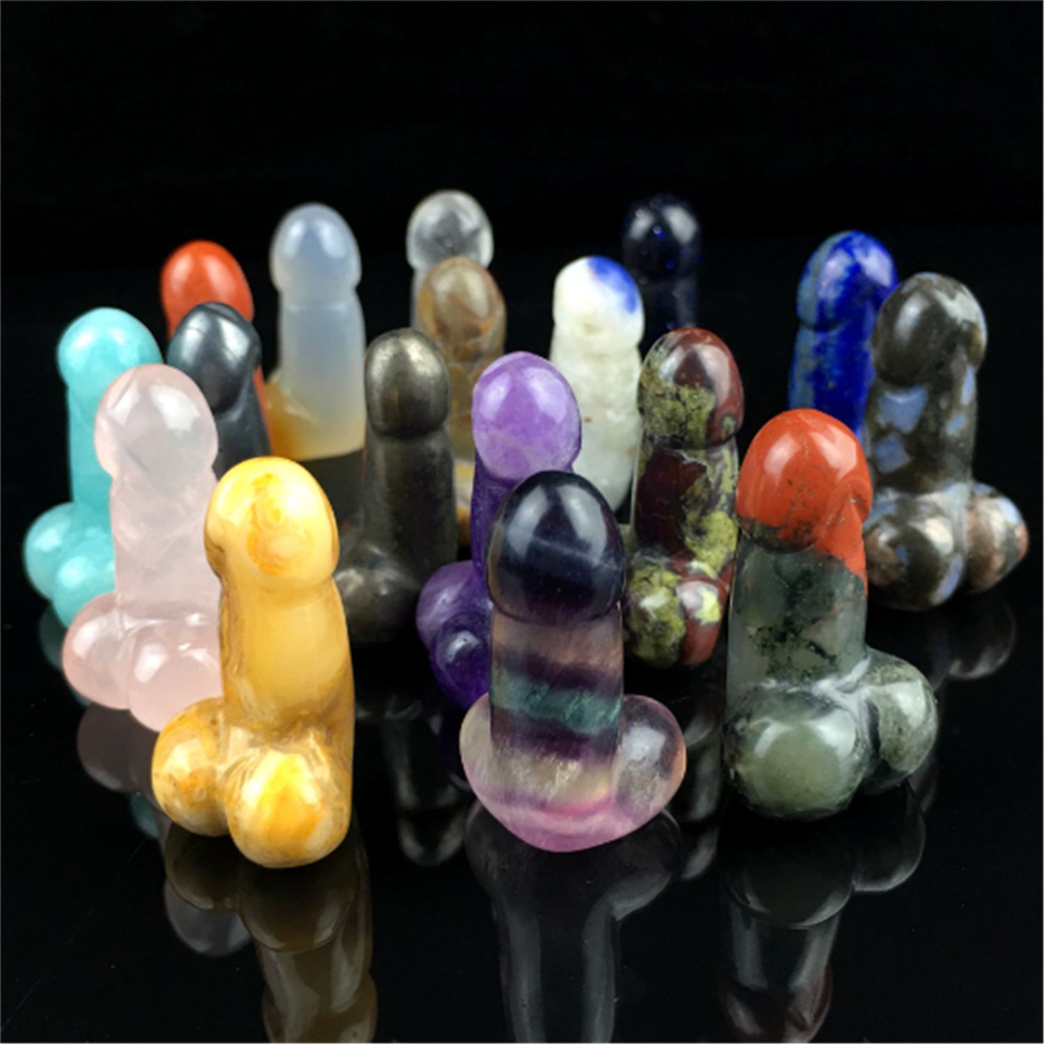 Wholesale Crystal Mini 1 inch color natural penis shape crystal healing crystal curved glass dildo