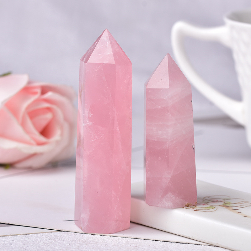 Wholesale sales natural pink crystal crafts polished healing pink crystal quartz point tower for decoration