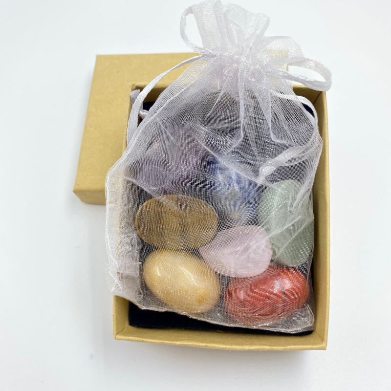 Energy polishing crystal egg gift box set wholesale bulk natural small crystal palm colorful egg stone for decoration